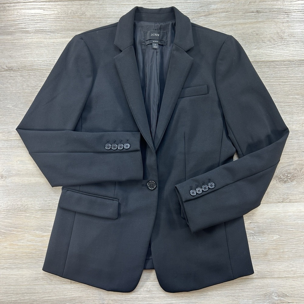 J Crew Regent Blazer Women's Size 2 Black Single Button Four Season Stretch